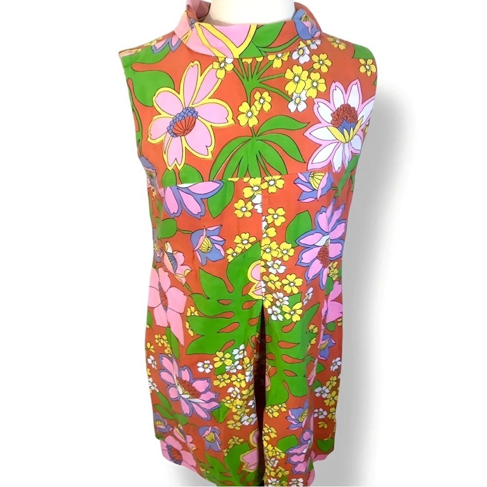 Vintage 60s Psychedelic Sleeveless Dress - Floral Print - Hippie/Retro/Mod 1960s